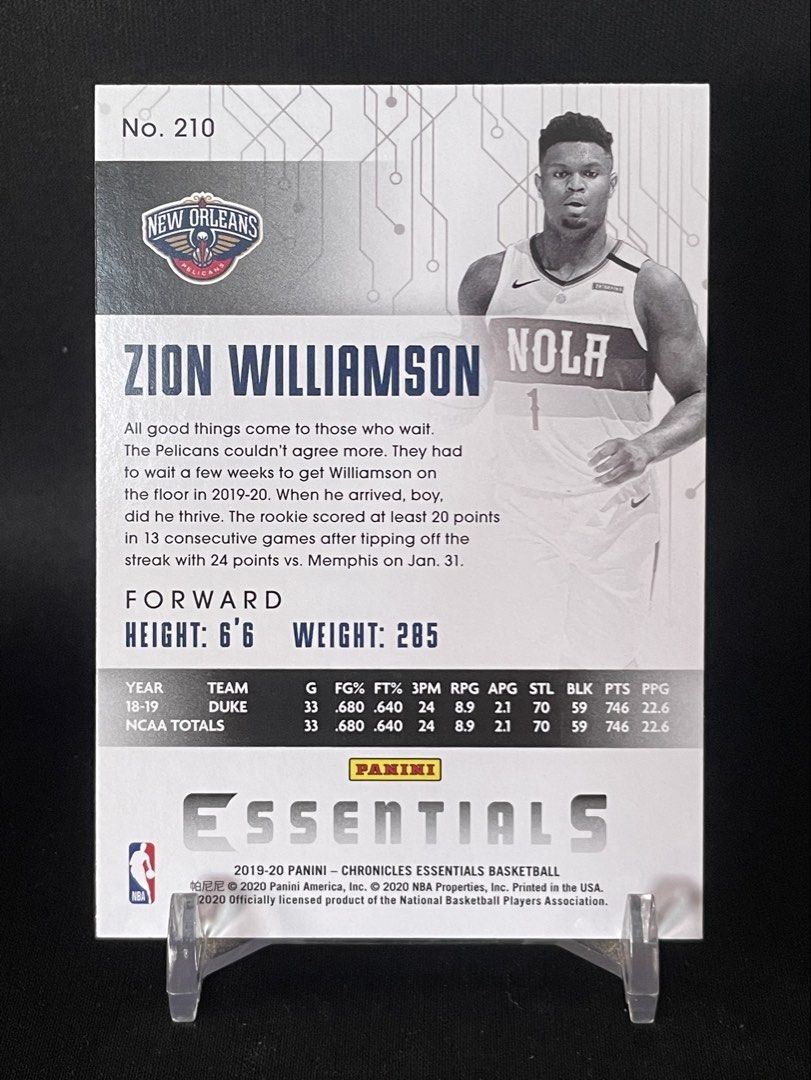 Zion Williamson Essentials Rookie RC (Category: Raw Singles) located in Muntinlupa City. Submitted by shiganshina_collectibles (Listing ID 1464655342, Image 2). Description: New Orleans Pelicans Rookie RC Card Loc: Quezon City MoP: GCash or Maya MoD: LBC or Lalamove.