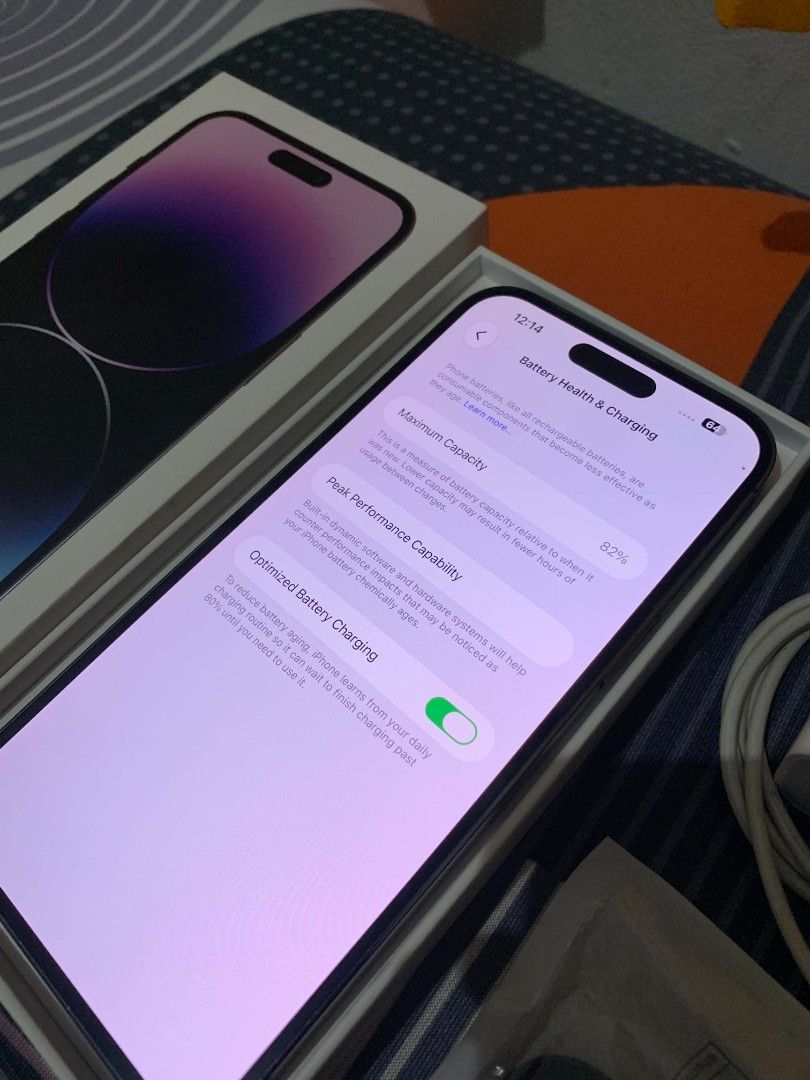 14promax (Category: iPhone 14 Series) located in Manila. Submitted by cabraljian16978 (Listing ID 1464810093, Image 3). Description: FOR SALE 29,000 NEGO IPHONE 14 PROMAX DEEP PURPLE 128GB 82BH NO REPAIR HISTORY ALL ORIG PARTS TRUETONE FACEID UNLI RESET CHECK TO SAWA SUPER SLIGHT ISSUE : SLIGHT CASEMARKS ORIG MAC LIGHTNING CHARGER 4 CASES AND ORIGINAL BOX WITH FREE HIGH QUALITY TEMPERED.