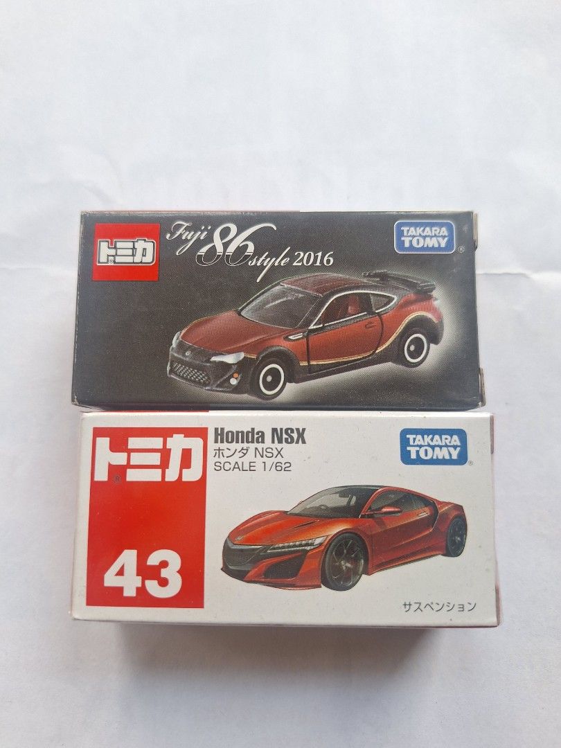 2 pcs. Tomica (take all) (Category: Vehicle & Diecast Models) located in Makati City. Submitted by jed.tan (Listing ID 1464851927, Image 1). Description: - Fuji 86 Style 2016 (Mint in Box) - Honda NSX (Mint in Sealed Box) Set for 800 Individual price Fuji 86 - 600 NSX - 300 Payment - Gcash, BPI Meetup - Rockwell Powerplant Mall.