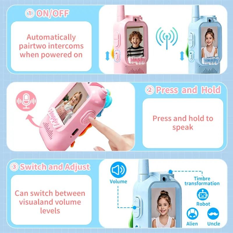 2Pcs/Set Mini Video Walkie Talkie Kids Toy Rechargeable Video Call ...