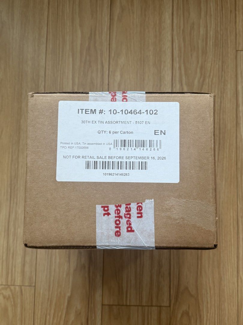 30th anniversary EX Tin Case (Category: Card Boxes & Cases) located in Del Monte. Submitted by chronohub_ph (Listing ID 1464793543, Image 2). Description: - Factory-sealed carton containing 6 tins - Straight from official distributor delivery - Original shipping box with tamper-evident tape intact.