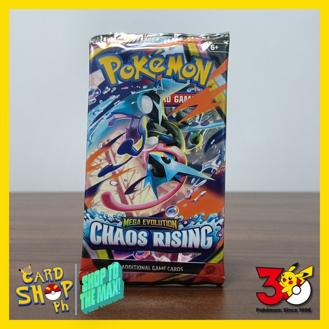 30TH Pokemon TCG: Mega Evolution Chaos Rising Booster Pack (SEALED) (Category: Card Packs) located in Cavite. Submitted by brick-cardshop.ph (Listing ID 1464793920, Image 1). Description: ☑️Condition: Sealed 🏷️Price: Php 319 📍Location: Cavite 🧾Payment: Gcash, Maya, or Go Tyme Bank 🚚Shipping: LBC or Lalamove 🗒️Note: Prices may change without notice. Lowball offers will not be entertained..