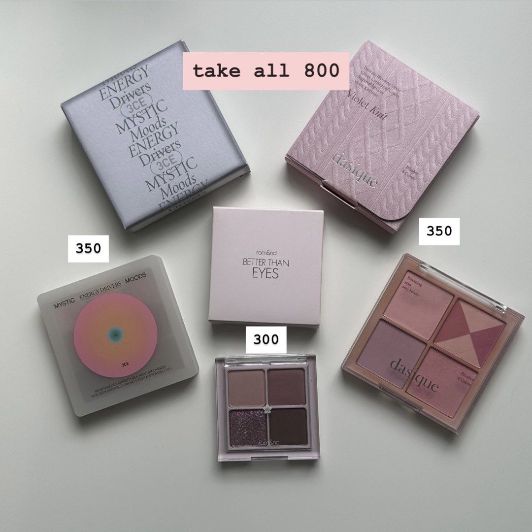 [3 items] 3ce dasique romand rom&nd eyeshadow palettes (Category: Makeup) located in Mandaluyong City. Submitted by annyeong07_ (Listing ID 1464794994, Image 1). Description: .