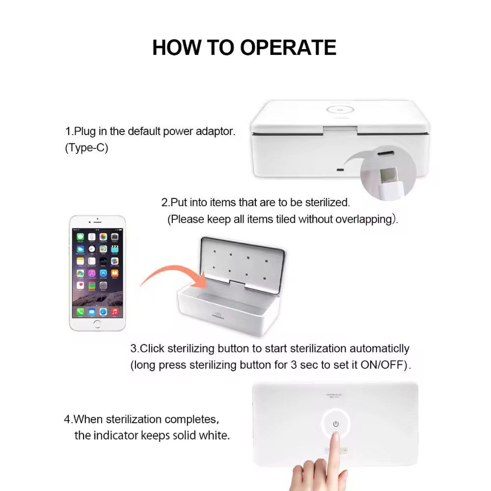 59S UVC LED Sterilizing Box Disinfector (Category: Medical Supplies & Tools) located in Quezon City. Submitted by kfssupremacy (Listing ID 1464810830, Image 3). Description: - Brand new and sealed in original retail box - Kills 99.9% of bacteria and viruses in just 180 seconds using advanced UV light - Perfect for sanitizing smartphones, keys, jewelry, and other everyday carry items - Water-free and chemical-free cleaning (no microwave required) 