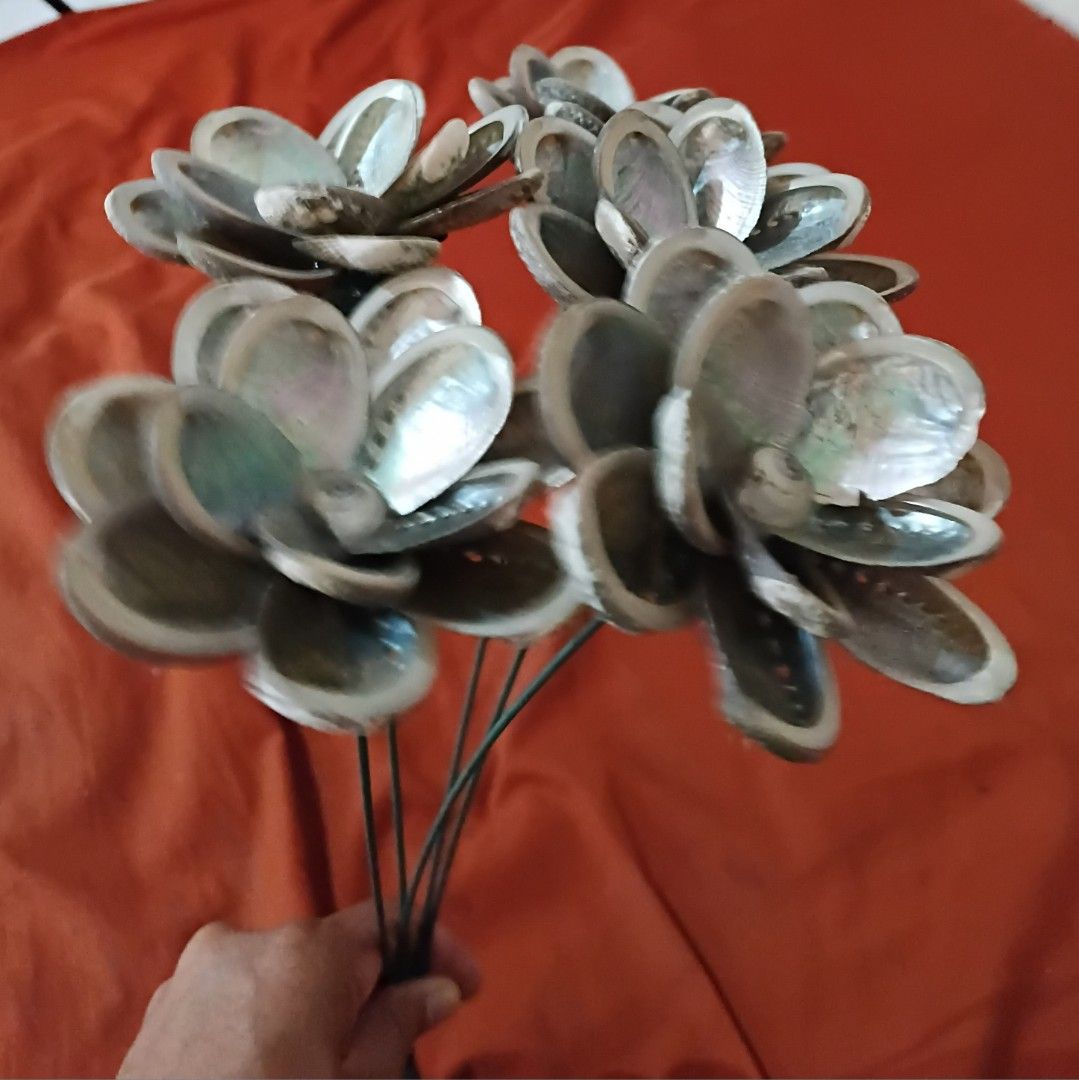 5pcs Handmade Abalone Shell Flower Home Decor (Category: Flowers & Bouquets) located in Taguig. Submitted by amomaenterprise (Listing ID 1464813044, Image 2). Description: - Handcrafted decorative flower made from real abalone shells - Features 5 flower heads on durable metal stems - Stunning natural iridescent mother-of-pearl shine - Adds a chic, coastal vibe to any shelf, table, or room - Perfect statement piece for your favorite vase - DM for 
