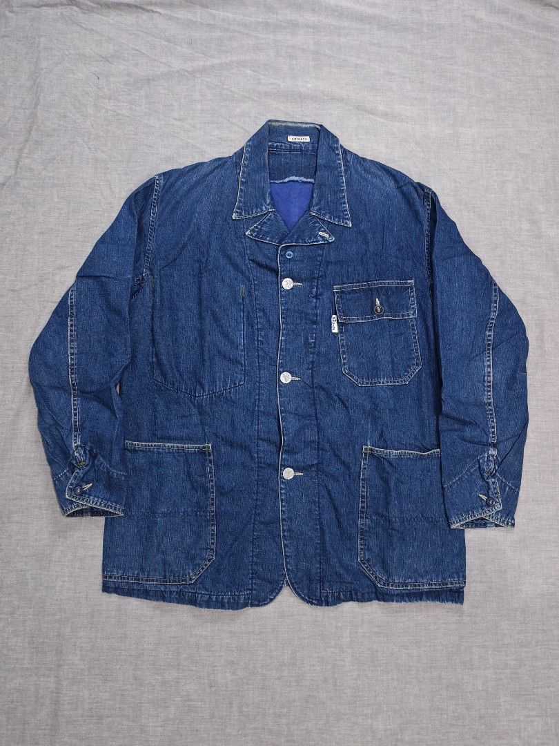 90s arigato blue blue selvedge chore jacket (Category: Coats, Jackets and Outerwear) located in Baguio. Submitted by used_clothing2600 (Listing ID 1464778929, Image 1). Description: 90s blue blue arigato selvedge chore jacket size 1 verygood condition pit to pit 23 length 29.5 shoulders 20 sleeve length 23 P 2,880.