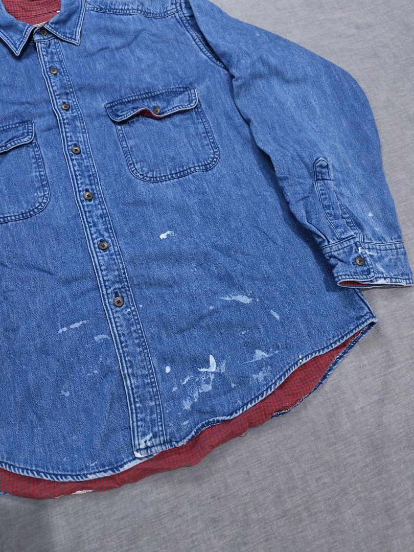 90s ll.bean flannel lined denim work shirt (Category: Tshirts & Polo Shirts ) located in Baguio. Submitted by used_clothing2600 (Listing ID 1464832358, Image 3). Description: 90s LL.bean flannel lined denim work shirt with great honest workwear patina made in USA size medium good condition pit to pit 24 length 29 shoulders 19 sleeve length 24 P 1,380.