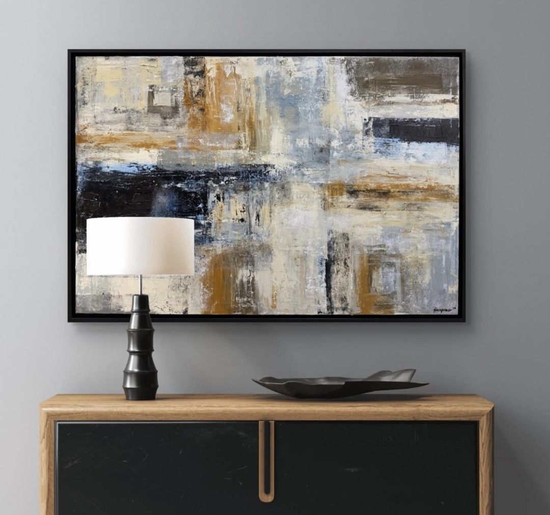 Abstract Painting "Serenity and Strength" (Category: Art & Prints) located in Quezon City. Submitted by obranitian (Listing ID 1464887932, Image 1). Description: Size: 80 x 120 cm Acrylic paint with varnish finishing On stretched Canvas with black frame With COA Ready to Display Pm me for details..