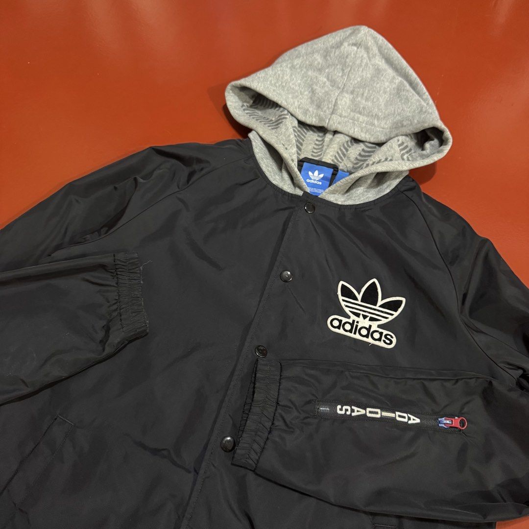 ADIDAS HOODED VARSITY JACKET (Category: Coats, Jackets and Outerwear) located in Pasig City. Submitted by buzzthrifty (Listing ID 1464892155, Image 2). Description: SIZE M-L 21x27 EXCELLENT CONDITION .