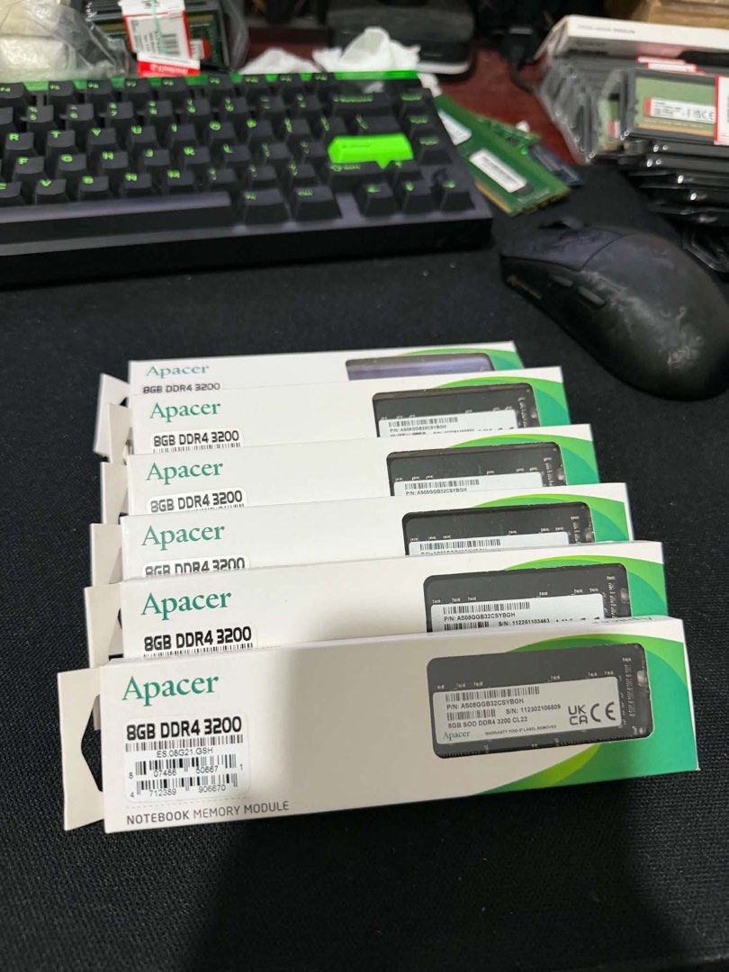 Apacer 8GB DDR4 3200 Laptop RAM Notebook Memory Module (Category: Computer Parts) located in Manila. Submitted by takitanaka (Listing ID 1464939398, Image 1). Description: - Brand: Apacer - Type: DDR4 SODIMM Notebook RAM - Capacity: 8GB - Speed: 3200MHz - Condition: Brand new in unopened retail box - Compatibility: Laptops and mini PCs - Availability: Multiple pieces available (great for dual-channel setups).
