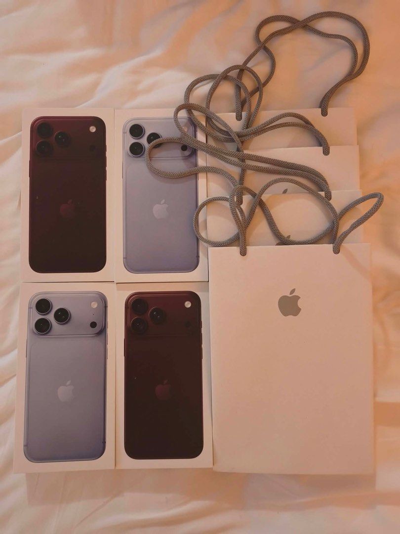 Apple iPhone Boxes and Apple Bags Lot (Category: Cases & Sleeves) located in Quezon City. Submitted by everythingInternational (Listing ID 1464788741, Image 2). Description: BRANDNEW ONLY US VARIANT Dual ESIM IPHONE 18 PRO MAX BURGUNDY 256GB ₱96,990 512GB ₱112,590 With e-receipt if needed. .