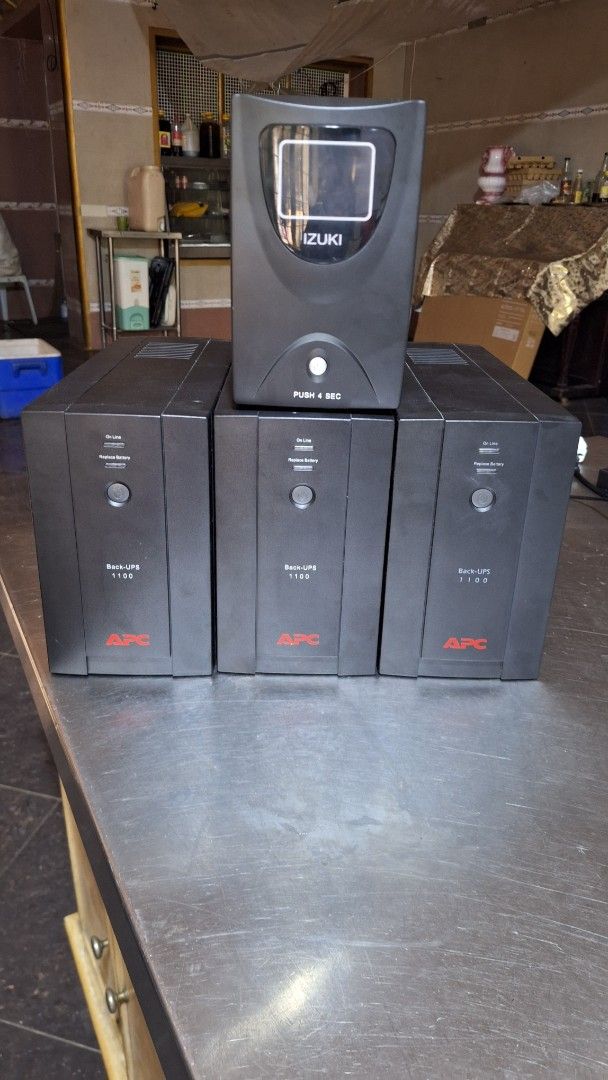 AS IS WHERE IS. APC Back-UPS 1100 and Easy UPS (Category: Batteries & Power Banks) located in Caloocan City. Submitted by rectooangelo (Listing ID 1464829493, Image 2). Description: UNTESTED buy at your own risk! - APC Power Protection Bundle (Back-UPS 1100 & Easy UPS models available) - Original boxes included as seen in photos - Built-in AVR technology protects against surges, lightning, and power outages - Ideal for desktop computers, Wi-Fi ro