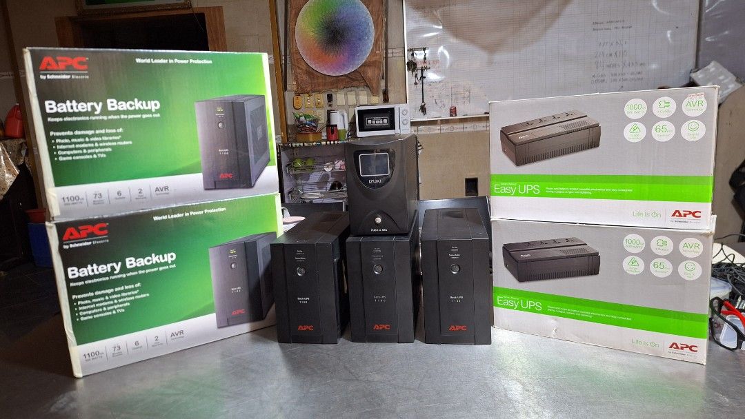 AS IS WHERE IS. APC Back-UPS 1100 and Easy UPS (Category: Batteries & Power Banks) located in Caloocan City. Submitted by rectooangelo (Listing ID 1464829493, Image 1). Description: UNTESTED buy at your own risk! - APC Power Protection Bundle (Back-UPS 1100 & Easy UPS models available) - Original boxes included as seen in photos - Built-in AVR technology protects against surges, lightning, and power outages - Ideal for desktop computers, Wi-Fi ro