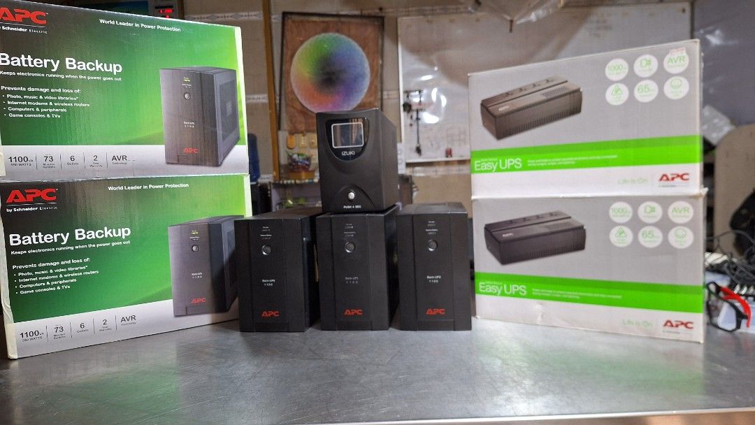 AS IS WHERE IS. APC Back-UPS 1100 and Easy UPS (Category: Batteries & Power Banks) located in Caloocan City. Submitted by rectooangelo (Listing ID 1464829493, Image 3). Description: UNTESTED buy at your own risk! - APC Power Protection Bundle (Back-UPS 1100 & Easy UPS models available) - Original boxes included as seen in photos - Built-in AVR technology protects against surges, lightning, and power outages - Ideal for desktop computers, Wi-Fi ro