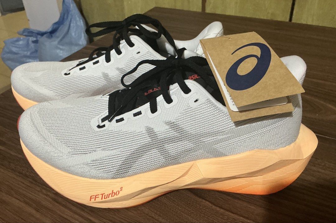 ASICS Novablast 6 Running Shoes (Category: Sneakers) located in Cabanatuan. Submitted by dknight1052 (Listing ID 1464876116, Image 1). Description: - Brand new with original store tag attached - Color: White upper with stylish peachy orange FF Turbo midsole and black laces - Cushioning: High-performance FF Turbo foam for ultimate comfort - Material: Breathable knit upper for maximum airflow - Sole: Excellent grip with zero wear on treads.