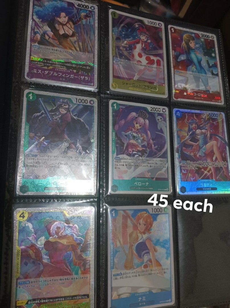 Assorted characters Assorted C, U, R, SR, SEC (Category: Raw Singles) located in Manila. Submitted by glique30 (Listing ID 1464878135, Image 3). Description: One Piece Cards na sa picture na po Ang price fix.