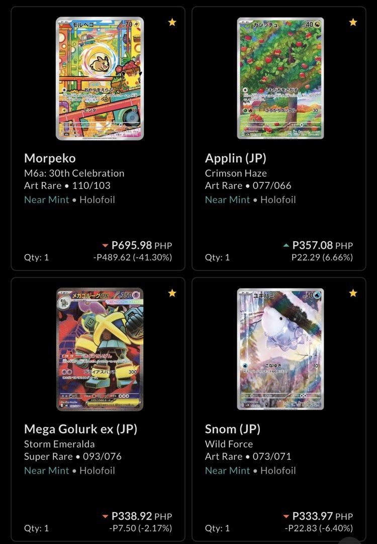 Assorted characters Pokemon (Category: Raw Singles) located in Rizal. Submitted by leanchester24 (Listing ID 1464930734, Image 2). Description: at collectr price, open for trades.