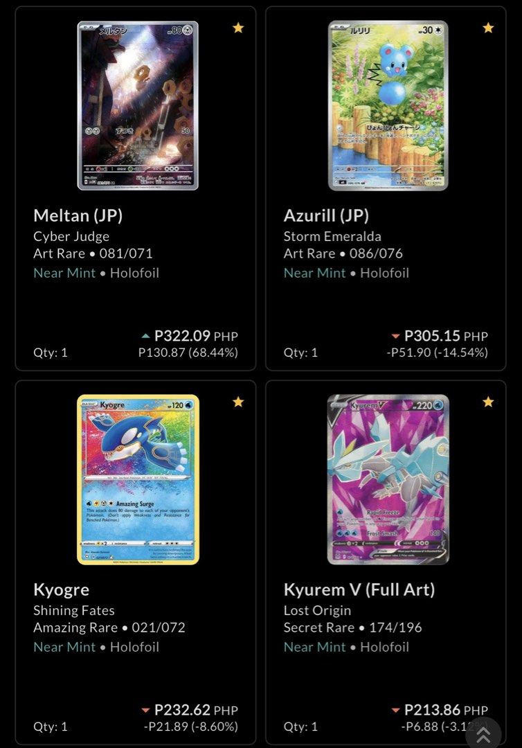 Assorted characters Pokemon (Category: Raw Singles) located in Rizal. Submitted by leanchester24 (Listing ID 1464930734, Image 3). Description: at collectr price, open for trades.
