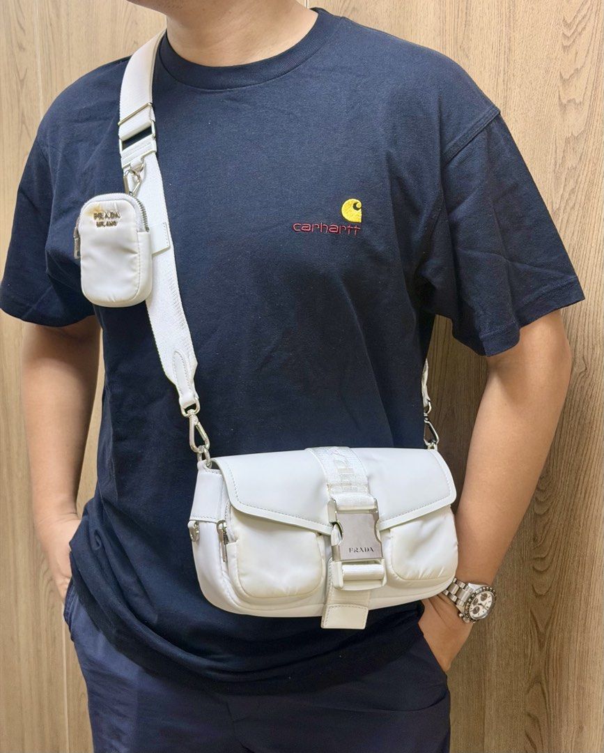 Authentic Prada Re-Nylon White Multipochette (Category: Sling Bags) located in Manila. Submitted by maria_2326 (Listing ID 1464877353, Image 2). Description: Prada Re-Nylon White Multipochette 💯% Authentic Complete Inclusions No lowballing! Location: Manila/QC.