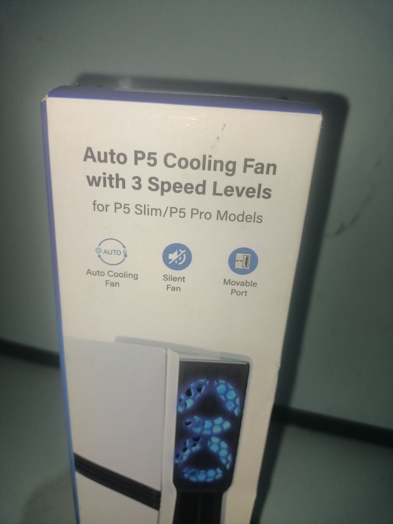 Auto P5 Cooling Fan for P5 Slim/Pro Models (Category: Fans) located in Munoz. Submitted by larryc1212 (Listing ID 1464897018, Image 2). Description: - Compatible with P5 Slim and P5 Pro models - 3 adjustable speed levels with manual and auto modes - Silent operation for uninterrupted gaming - Easy installation with movable port design - Simple controls: short press for speed, long press to turn off - Brand new in original retail packaging Disclai