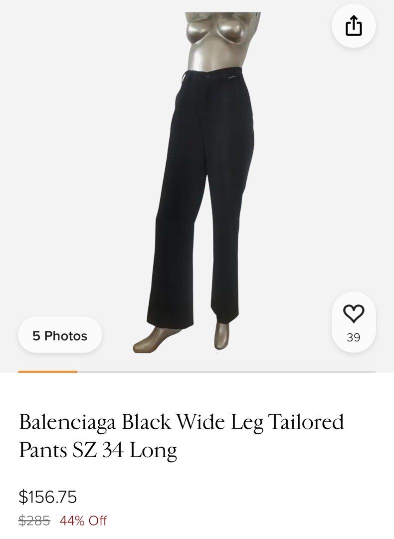 balenciaga Black Wideleg Trouser (Category: Luxury Accessories) located in Taytay. Submitted by leanmark103093 (Listing ID 1464787722, Image 1). Description: B^L€NCl^G^ Wide-leg Black Trousers Size small on tag 27/28 Waistline 42 Length 10 hem Good as new No issue 📩📩📩📩.