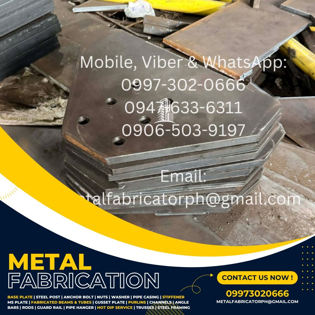 Base Plate | Gusset Plate | Shear Plate | (Category: Construction & Building Materials) located in Manila. Submitted by constructionindustrialsupplies (Listing ID 1464823448, Image 1). Description: GOODS & SERVICES Steel Products • Base, MS, Gusset & Stiffener Plates • I-Beams, HSS, Pipe Casings & T-Beams • C-Purlins, Channels, Angle Bars & Structural Frames • Fabricated & Specialized Beams/Tubes • Anchor Bolts, Stud Bolts, Rods & A325 Bolts • Pi
