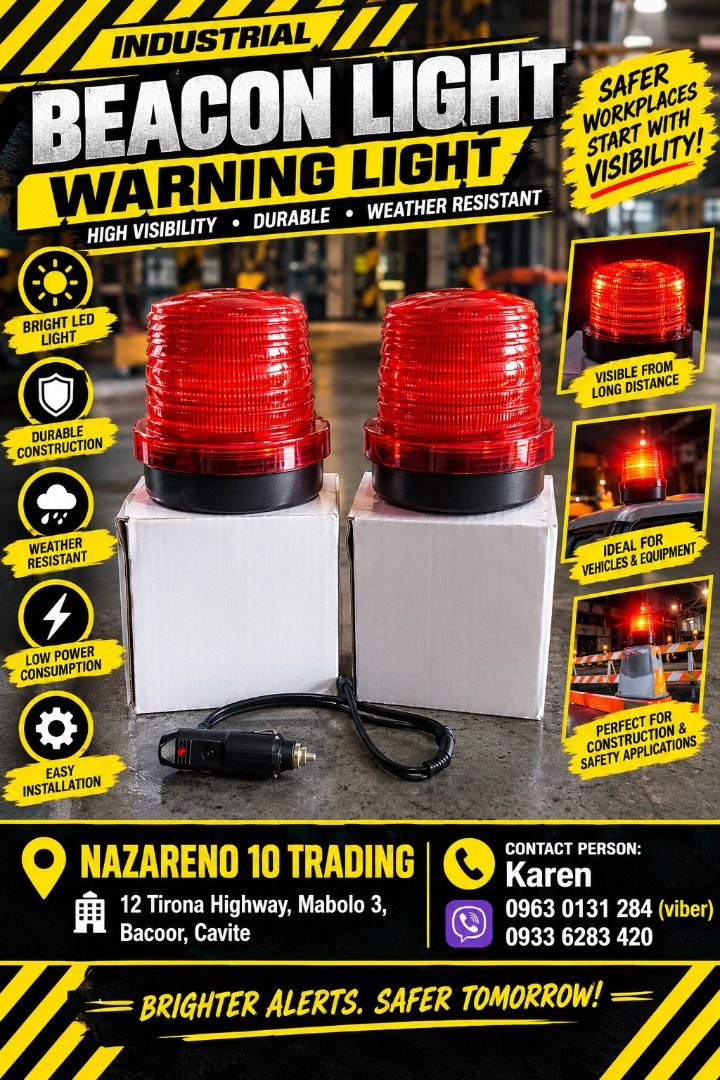 BEACON LIGHT STROBE LIGHT (Category: Looking For) located in Bacoor. Submitted by kajezame.2021 (Listing ID 1464838488, Image 1). Description: BEACON LIGHT STROBE LIGHT For More Details and Discount Contact Ms. Karen NAZARENO 10 TRADING 0963 0131 284 0933 6283 420 0956 7028 557 0933 8559 510 Landline: Look for Ms. Karen (046 ) 416 3920 Also available: • Traffic cone • Parking Block stopper • Hooded trash bin • Road Plastic Barrier • Spill boom • 