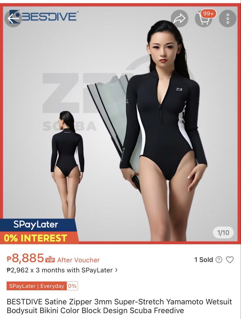 Besdive Black White Long Sleeve Wetsuit (Category: Rash guard) located in Mandaluyong City. Submitted by mauriscarla (Listing ID 1464942441, Image 1). Description: - Brand: Besdive - Colorway: Black and white with slimming contrast side panels - Design: Long sleeve with a convenient front zip closure - Material: Premium Yamamoto Japan neoprene on the arms for flexibility - Details: Clean stitching and minimal branding on the chest, back collar, a