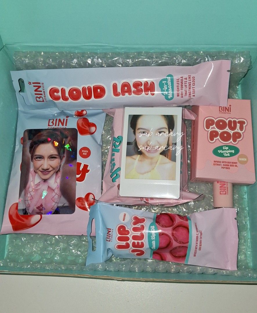 BINI Cosmetics Polaroid Set with Photocards (Category: Other Merchandise) located in Daet. Submitted by sabarcavy_ (Listing ID 1464803899, Image 2). Description: WTS LFB BINI COSMETICS POLAROID WITH MAKE UP SET jhoanna —portrait, noot noot na mirror selfie sheena —landscape, unang kilig photoshoot sheena —portrait, barefaced selca maloi —landscape, slightly smile/smirk —for keeps if walang kukuha DM FOR PRICELIST loc: bicol, ship via j&t rfs: nee