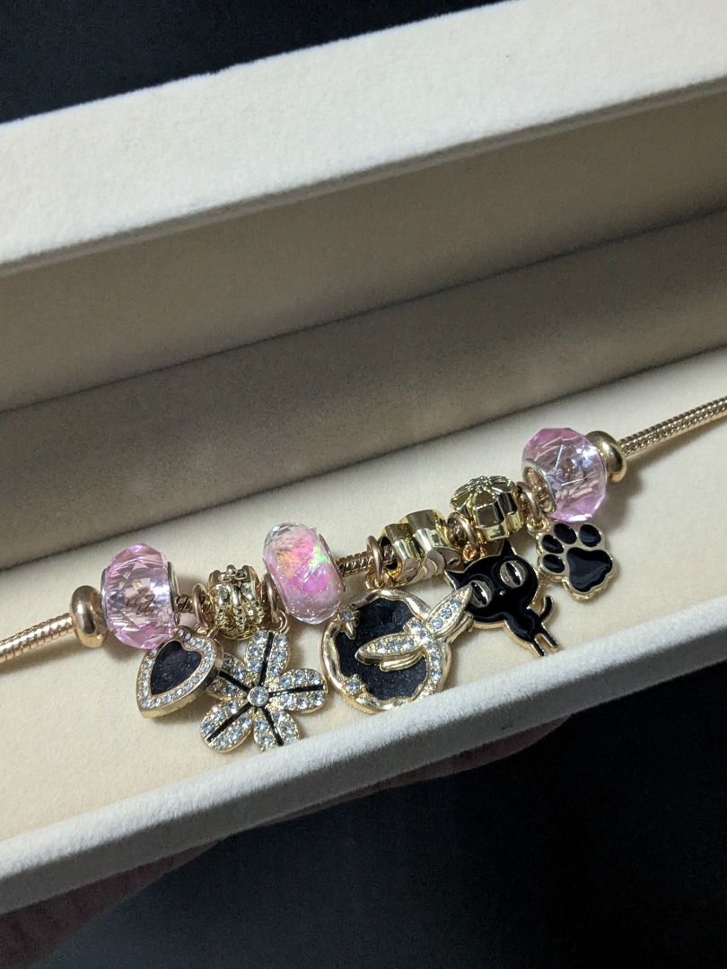 Black Cat Pink Charm Bracelet (Category: Bracelets) located in Quezon City. Submitted by nnncorner (Listing ID 1464924236, Image 2). Description: Black Cat Pink Charm Bracelet New and velvet box included Fits 17-24 cm wrist Perfect for gifting Hypoallergenic Made in Korea Not lightweight 890.