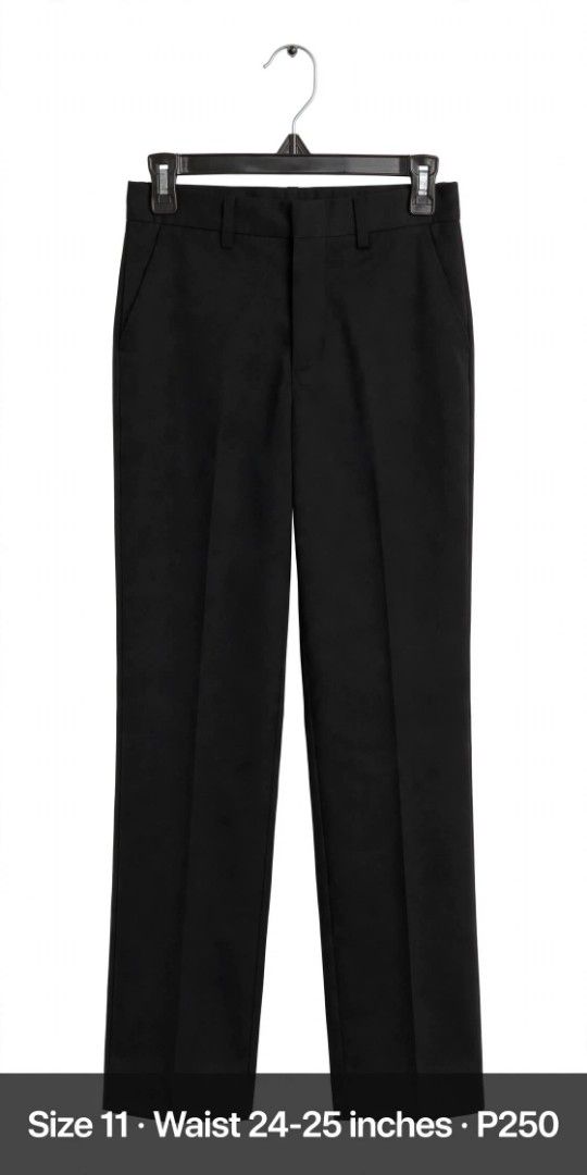 Black Formal Trousers (Category: Trousers) located in Manila. Submitted by roseannlmn66895 (Listing ID 1464838505, Image 1). Description: Waist 24-25 inches Color Black Pang school uniform/office work, good condition 📍 Manggahan Pasig.