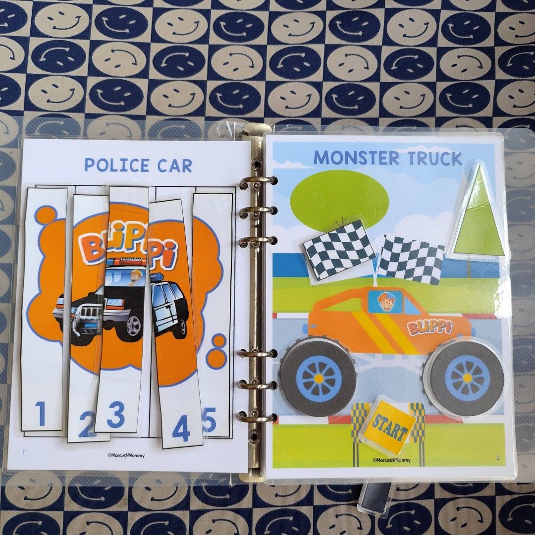 Blippi Vehicles Busy Book Quiet Book Interactive Learning Toy (Category: Children's Books) located in Baao. Submitted by elis.closet (Listing ID 1464800555, Image 2). Description: Fletcher Eli Blippi Vehicles Busy Book (Vehicles) Used and in good overall condition. Please note that this copy has one missing piece, but all durable laminated pages, the ring binder, and the remaining interactive pieces are intact and ready for use. Features: Durable