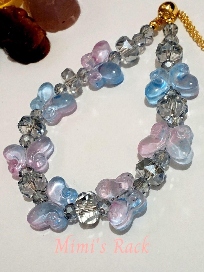 Blue & Pink Butterfly Crystal Bracelet (Category: Bracelets) located in Taguig. Submitted by mimisrack (Listing ID 1464901286, Image 2). Description: 🩵Sweet and dreamy butterfly bracelet featuring pastel blue and pink butterfly beads paired with sparkling faceted crystal beads. The combination gives it a soft, feminine, fairy-like look with plenty of shimmer. ✨🩷🩵 -A pretty little bracelet that catches the light beautifully and adds a soft pop 