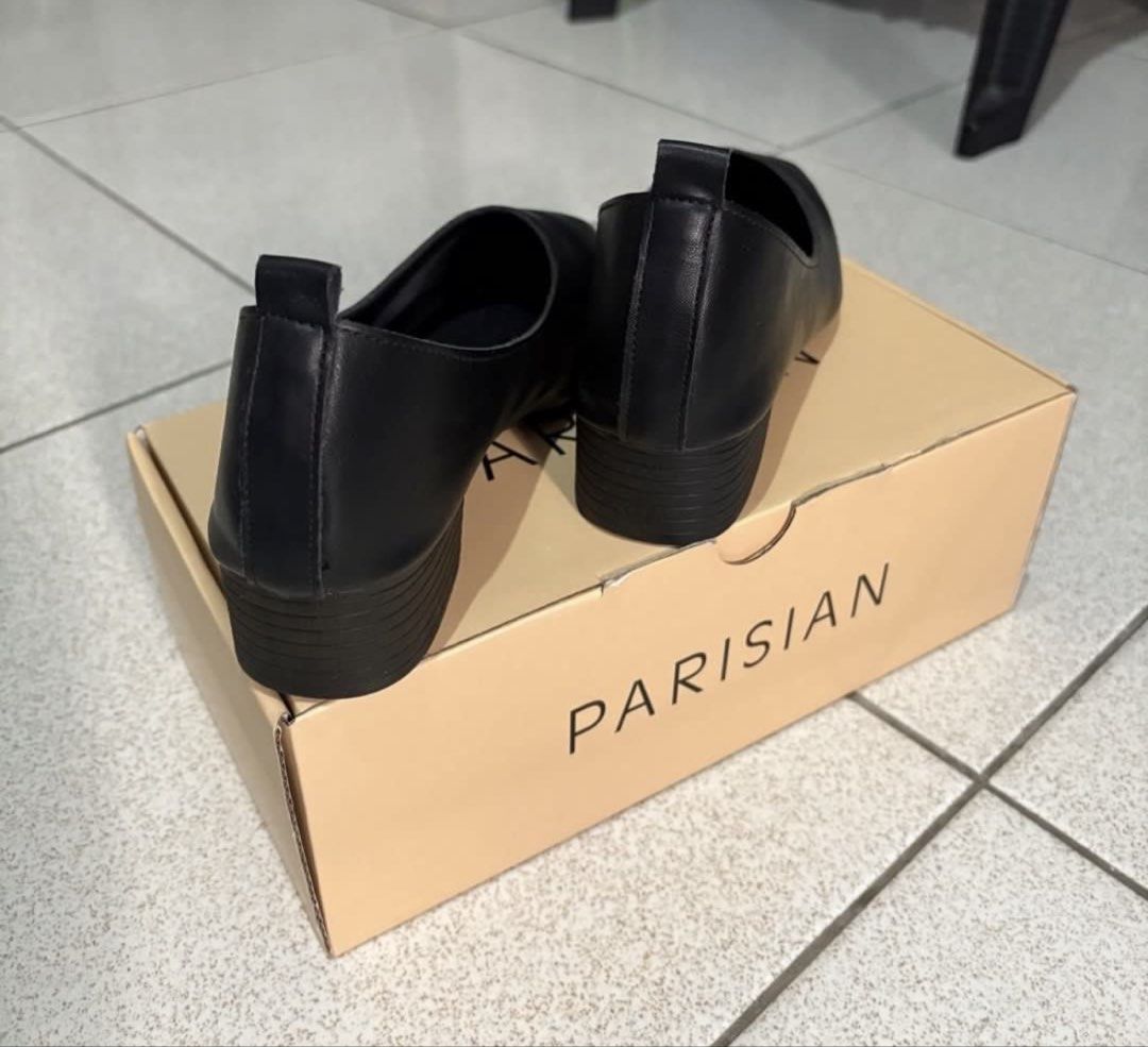 BP Naomi Sandals & Parisian Classic Pumps Bundle (Category: Heels) located in Apalit. Submitted by icekimix (Listing ID 1464796203, Image 3). Description: - Bundle of 2 stylish black shoes for work and casual wear - Pair 1: BP Naomi block heel slide sandals with trendy clear straps and clear heels - Pair 2: Parisian classic black low heel pumps, complete with original box - lightly used then stored - RFS: stored only, need funds - Great value bun