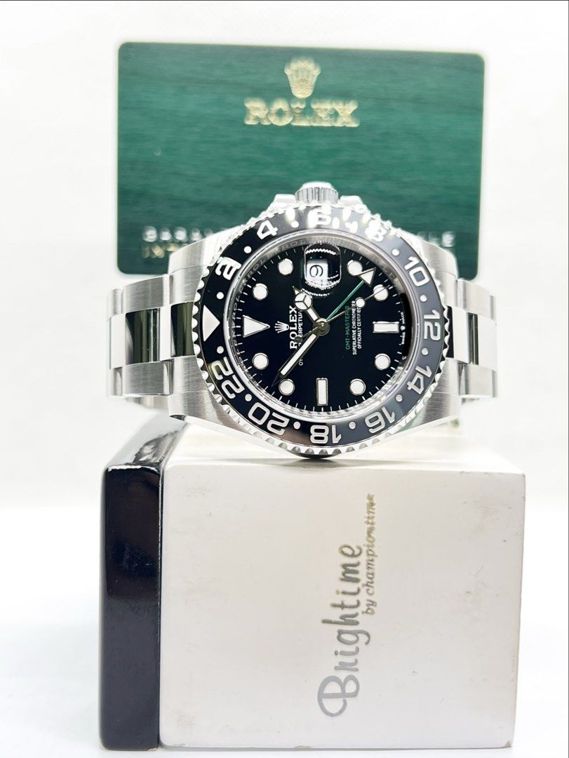 Brand New Rolex Oyster Gmt Master II 126710GRNR “Bruce Wayne” Black Dial Automatic Steel Casing Bracelet ( Sept 26 ) (Category: Watches) located in Singapore. Submitted by brightime (Listing ID 1464877776, Image 2). Description: Brand New Rolex Oyster Gmt Master II 126710GRNR “Bruce Wayne” Black Dial Automatic Steel Casing Bracelet ( Sept 26 ) ** Brand New ** ** Stickers Removed By AD ** Model : 126710GRNR Also known as : Oyster Gmt Master II “Br