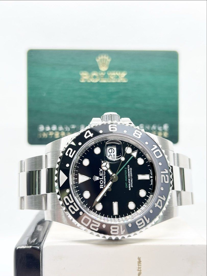 Brand New Rolex Oyster Gmt Master II 126710GRNR “Bruce Wayne” Black Dial Automatic Steel Casing Bracelet ( Sept 26 ) (Category: Watches) located in Singapore. Submitted by brightime (Listing ID 1464877776, Image 1). Description: Brand New Rolex Oyster Gmt Master II 126710GRNR “Bruce Wayne” Black Dial Automatic Steel Casing Bracelet ( Sept 26 ) ** Brand New ** ** Stickers Removed By AD ** Model : 126710GRNR Also known as : Oyster Gmt Master II “Br