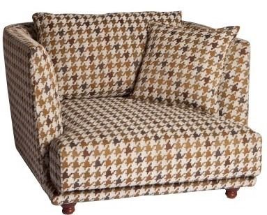 Brown Pattern Armchair with Pillows 1 seater (Category: Chairs) located in Quezon City. Submitted by allnorthpurchasing (Listing ID 1464834581, Image 1). Description: - Cozy armchair in a stylish brown, cream, and dark brown houndstooth pattern - Deep seat design with low curved arms for ultimate comfort - Sturdy wooden feet - Includes 1 large back cushion and 1 matching scatter pillow - Perfect statement piece for living rooms or reading corners