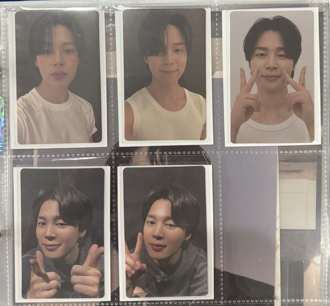 BTS Jimin Face Official Photocards Set (Category: K-Wave Merchandise) located in Marikina City. Submitted by all4bangtan (Listing ID 1464906468, Image 1). Description: - Official BTS Jimin FACE album photocards - Set of 5 different poses (white tee, tank top, grey hoodie, peace sign) - Stored safely in binder sleeves - Clear prints and clean borders - Selling as a bundle only - DM for any questions.