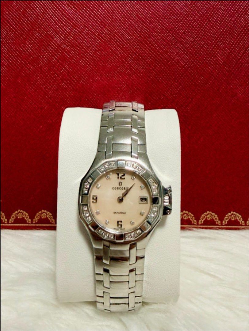 C0ncord Saratoga (Category: Women's Watches) located in Manila. Submitted by annafinds (Listing ID 1464877723, Image 1). Description: A women’s C0ncord Saratoga stainless steel and diamond wristwatch, a mother-of-pearl dial and a diamond-set bezel. ₱38,500 Open for layaway. Disclaimer: We are not affiliated, associated, authorized, endorsed by or in any way officially connected with any other company or luxury brand. All copyrights are reserved t