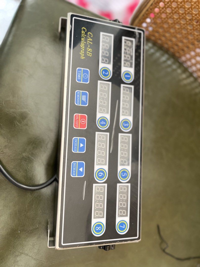 CAL-8B Calculagraph 8 Lines Timer System (Category: Office & Business Technology) located in Manila. Submitted by caprence0228 (Listing ID 1464789823, Image 2). Description: - Model: CAL-8B Digital Timer System - Features: 8 independent display lines with key-press style operation - Condition: Tested and powers on normally with bright red LED digits - Ideal for: Commercial kitchens, bubble tea shops, and multi-task timing - Inclusions: Original b
