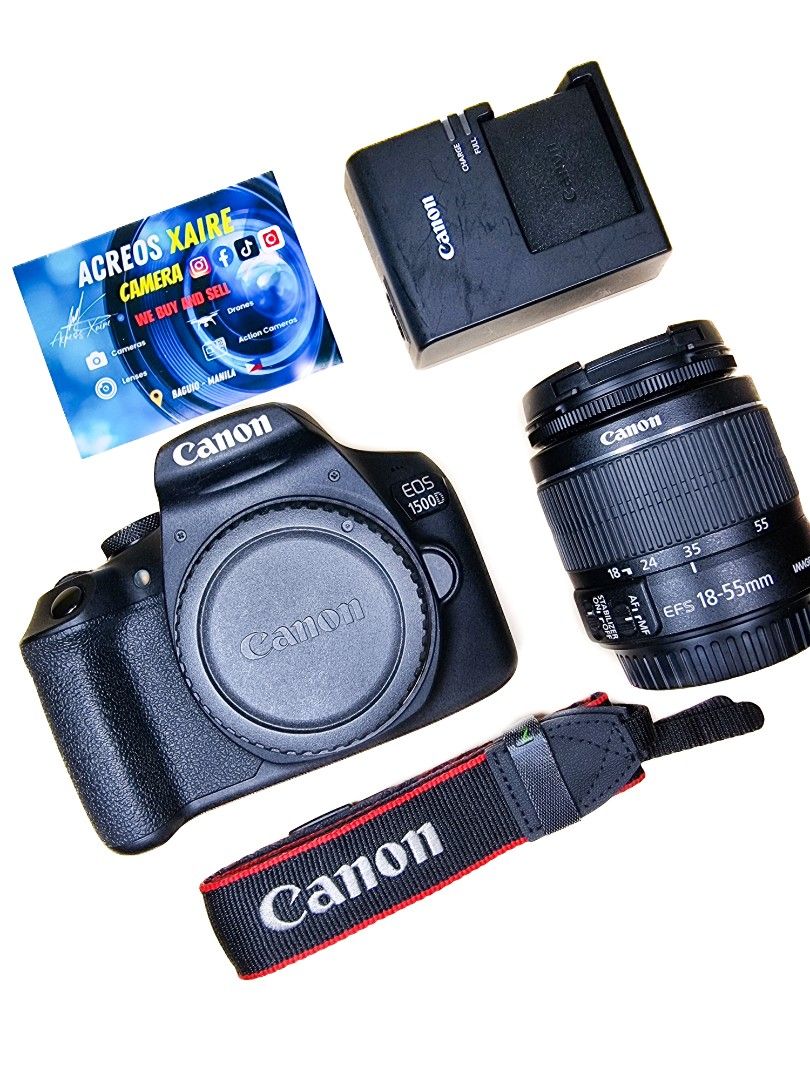 Canon 1500D + 18-55mm (Category: Cameras) located in Baguio. Submitted by acreoscamera (Listing ID 1464787752, Image 1). Description: Canon 1500D + 18-55mm IS III ✨️📸 Price: 18,500.00 Cosmetics: 9.7/10 (Good condition) No issues No Vignette Actual Photo posted📸 No more last priced All buttons are functional AF and MF Working and Flash working ✨️Inclusions: 1x battery and charger (Original Canon Strap Camera bag Body and lens cap No memory card 