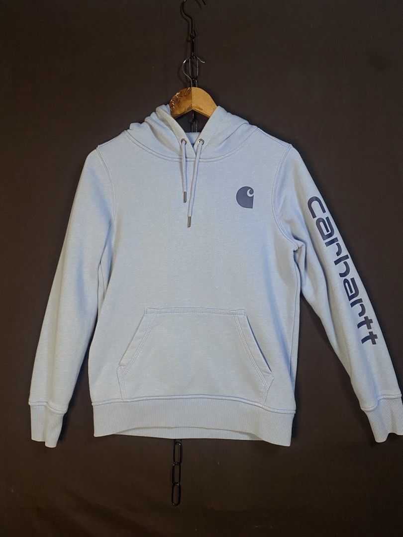 Carhartt Side Script Hoodie (Category: Hoodies) located in Bay. Submitted by paoloconic70568 (Listing ID 1464865849, Image 1). Description: (C)arhartt Side Script Blue Heather Color Rate: 10/10 Color may vary due to lighting Xs on tag W-19 L-24 Issue: Need wash ₱1100 No deleting of comments. All items are thrifted manage your expectations. Good Thrift, Good Mood..