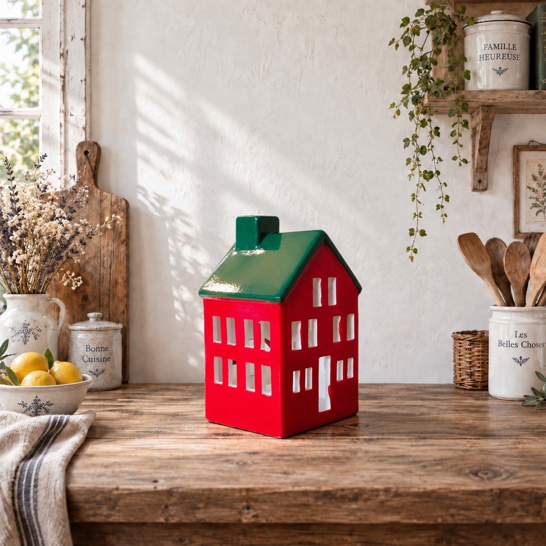 Ceramic Red&Green House Tealight Holder (Category: Other Home Decor) located in Quezon City. Submitted by handpickedecors (Listing ID 1464861624, Image 3). Description: Ceramic Red&Green House Tealight Holder 280.00 Size: 7.5”H x 4.5”L x 4”W *ceramic chip.
