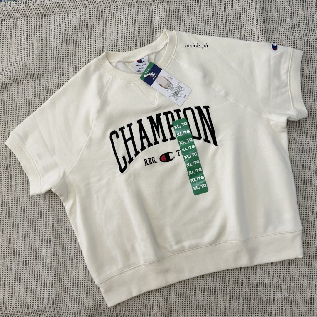 CHAMPION short sleeve sweater (Category: Others Tops) located in Malolos. Submitted by topicksph (Listing ID 1464938251, Image 3). Description: CHAMPION short sleeve sweater BNWT size XL | Php 950 armpit to armpit: 24” l: 23.5” *fleece, but not too thick* Guaranteed authentic.