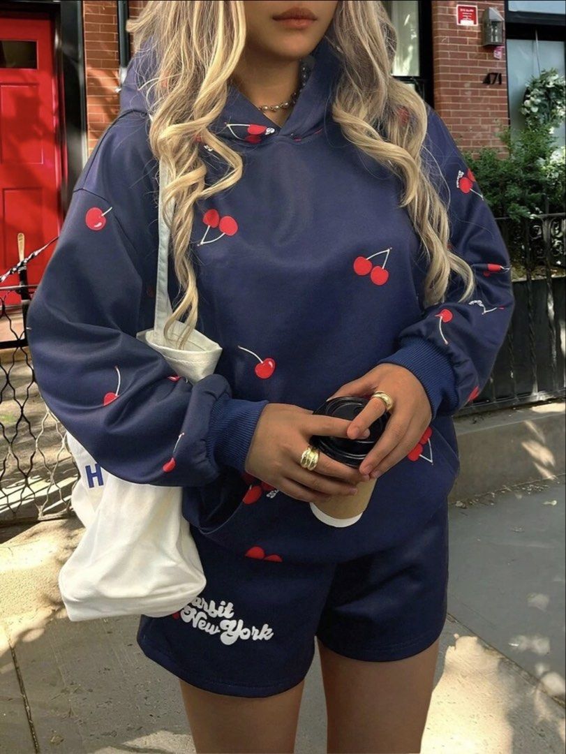 Cherry hoodie coords (Category: Sets or Coordinates) located in Rizal. Submitted by kirschet_k (Listing ID 1464914263, Image 1). Description: Comfy W 26- 30 Garterized shorts .