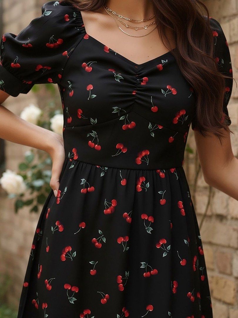 Cherry sleeve puff square neck dress (Category: Dresses) located in Quezon City. Submitted by cozykath (Listing ID 1464910967, Image 2). Description: .