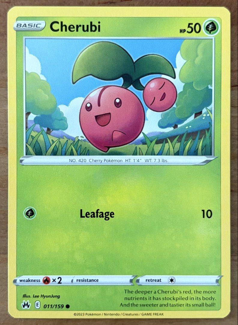 Cherubi | Pokemon Cards ~ Crown Zenith (Category: Raw Singles) located in Makati City. Submitted by cardlab (Listing ID 1464963924, Image 1). Description: Items are 💯 authentic/original/legit. About The Card: •Language: EN • Number: 011/159 • Common • Normal FOR: • Cards ₱99 and below with Card Sleeves • Cards ₱100 and up with Card Sleeves and Used Toploader • ₱10 for Bnew Tops Packaging (If Shipping): ✔️ Plastic cover ✔️ Cardboard ✔️ Bubble wra