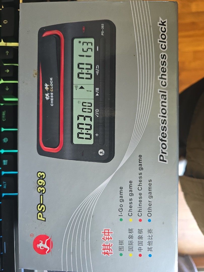 Chess Clock Timer (Category: Board Games & Puzzles) located in Singapore. Submitted by vincentxu (Listing ID 1464823595, Image 2). Description: New and un opened, instruction manual and batteries inside.
