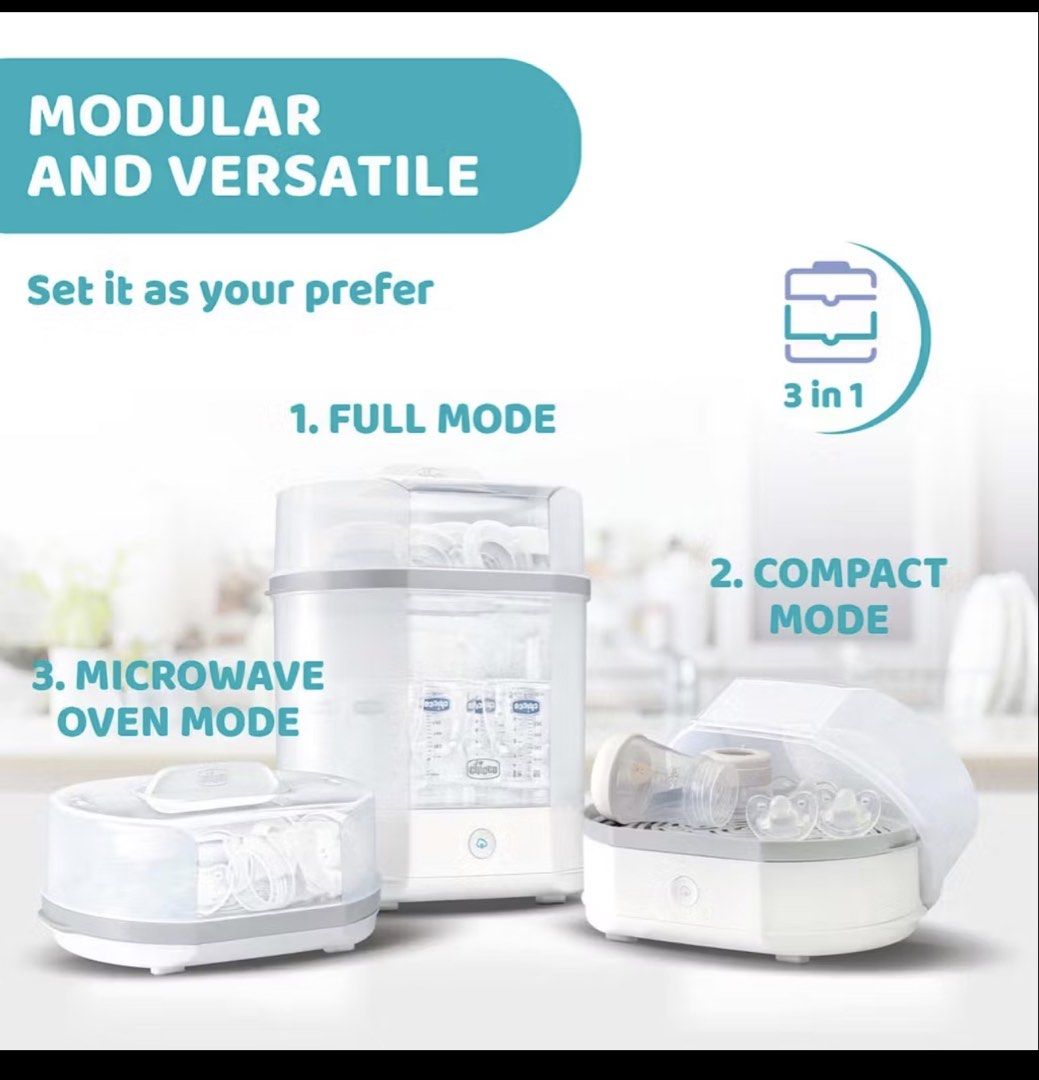 Chicco 3-in-1 Electric Steam Sterilizer (Category: Breastfeeding & Bottle Feeding) located in Caloocan City. Submitted by brightphoenix_f74c63 (Listing ID 1464782943, Image 2). Description: - Complete Package with Box - Used only twice then naging storage nalang sya ng baby bottles since we have another sterilizer.