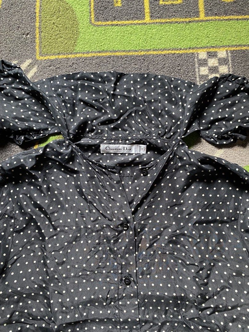 Christian Dior Polka Dot (Category: Longsleeves) located in Quezon City. Submitted by notorious_dept (Listing ID 1464937875, Image 2). Description: - length 27 - width 20 - sleeve 26 Good Condition No flaws.